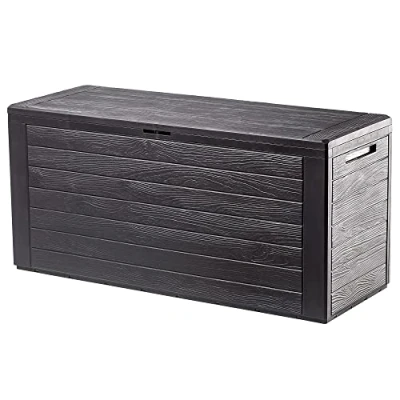 Imagen de KADAX caja de almacenamiento plástico, jardín, para guardar cojines, juguetes niños y asientos, jardín terraza (280 L, marrón oscuro)