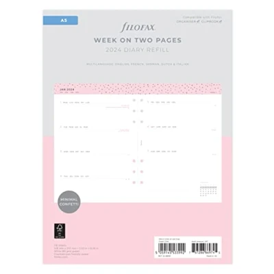 Imagen de Filofax Agenda 2024 con vista semanal de confeti, tamaño A5, color blanco