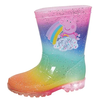 Imagen de Peppa Pig Botas de agua con purpurina para niñas, luces intermitentes, zapatos nieve, arcoíris, 23 EU