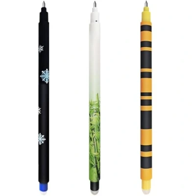 Imagen de Juego de bolígrafos gel borrables con tinta borrado termosensible, y diseños barril, punta 0,7 mm, animales (Abeja Pingüino Bambú Panda)