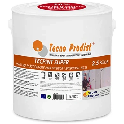 Imagen de Tecno Prodist TECPINT SÚPER 2,5 Kg (BLANCO) Pintura para Exterior e Interior al Agua Gran cubrición y blancura Lavable Fácil Aplicación