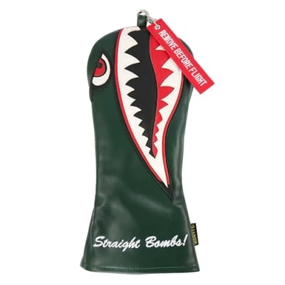 Imagen de SHABIER New War Shark Flying Tiger Warshark Golf Driver Headcover para Taylormade M3 M4 M5 M6 SIM Club (Green Cover)