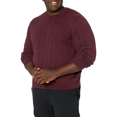 Imagen de Amazon Essentials Jersey de Algodón Trenzado con Cuello Redondo Hombre, Burdeos, XL