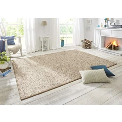 Imagen de BT Carpet Wolly Alfombra, Tejido Plano, Pelo Corto, Aspecto de Lana Skandi, Comedor, salón, habitación Infantil, Dormitorio, Crema, 60 x 90 cm, Polipropileno (PP), Beige marrón, 60x90 cm