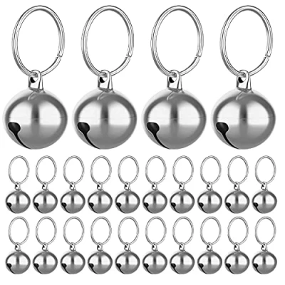 Imagen de Molain 24 campanas de gato y collar perro con llaveros, cascabel entrenamiento, accesorios para mascotas, festivales, fiestas, bricolaje, pequeñas (plateado)