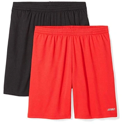 Imagen de Amazon Essentials Pantalón Corto Holgado, Ligero, Técnico y Deportivo (Disponible en Tallas Grandes Largos Especiales) Hombre, Pack de 2, Negro/Rojo, XL