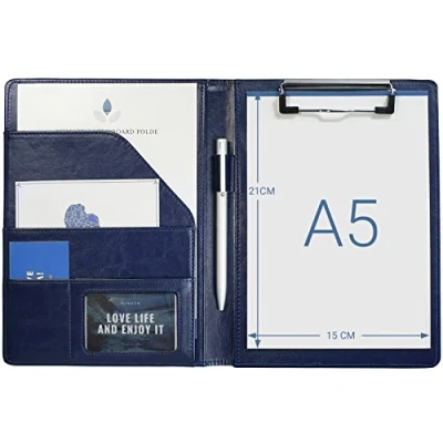 Imagen de Carpeta A5 Portapapeles Carpetas bloc de notas Soporte Para notas, Organizador Archivos, Con Bolsillo Interior (Marrón, Negro, Azul)