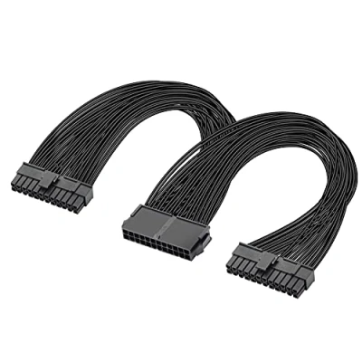 Imagen de GELRHONR Dual PSU Fuente de alimentación cable adaptador placa base ATX 24 pines, pines (20 + 4) para extensión Hembra a macho Y Splitter 1Ft
