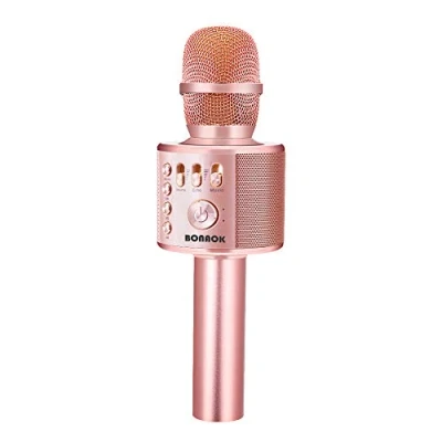 Imagen de BONAOK Micrófono Inalámbrico de Karaoke Bluetooth, 3 en 1 Portátil Mic Regalo Altavoces para Ffiestas el Hogar iPhone/Android iPad PC Smartphone (Oro Rosa Plus)
