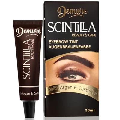 Imagen de DEMURE Kit de tinte para cejas, fórmula profesional, cejas con aceite argán y ricino (Omega 6, carotenos, vitaminas A, E, F), resultados rápidos seguros (3.0, castaño oscuro)