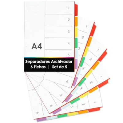 Imagen de OfficeTree 5x Separadores Archivador 4 Anillas Carton para de Colores A4 con Multiperforación Carpeta o Made in Germany