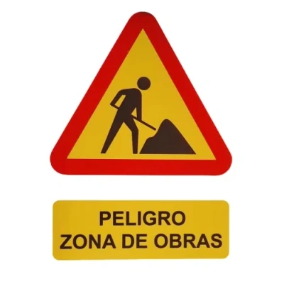 Imagen de Ferretelix Cartel señal PVC 40 cm x 30 zona de obras 1 mm espesor