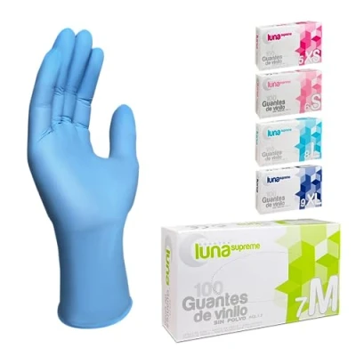 Imagen de MUNTRADE Guantes Desechables de Vinilo, 100 unidades/caja, Sin Polvo, (M, Azul)