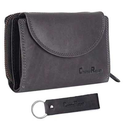 Imagen de Chunkyrayan Bolsa de Cuero Real para Mujeres Protección RFID Vintage Incluye Llavero GB 3 Grey