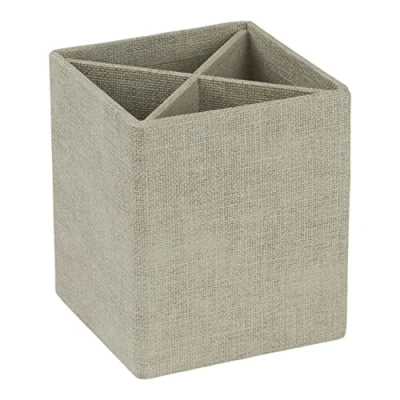 Imagen de Bigso Box of Sweden Portalápices original con 4 compartimentos Elegante cubilete para el escritorio Bote organizador aspecto de lino fabricado tablero fibras y papel beige