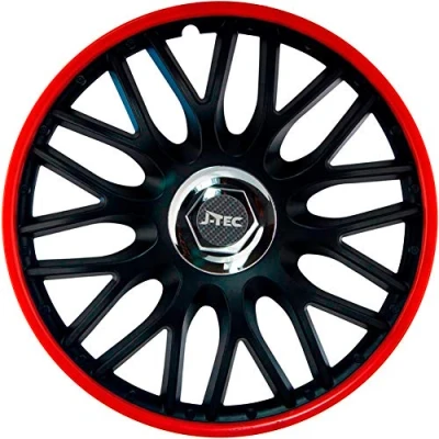 Imagen de J Tec Juego de 4 Tapacubos Orden R 16 Pulgadas Negro/Rojo + Aro Cromo