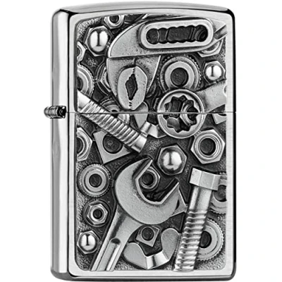Imagen de Zippo Mechero cromado cepillado placa Screws and Tools 2007674 herramienta tornillos original gasolina tormenta encendedor