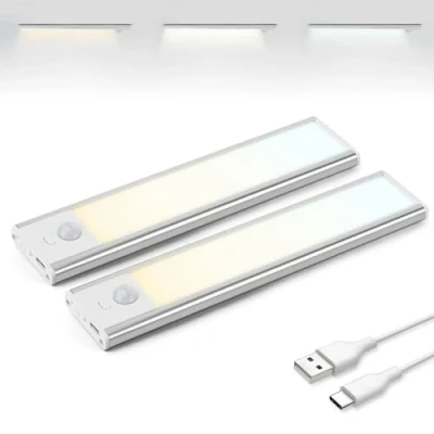 Imagen de Brendz Luz Led Armario Sensor Movimiento, Adhesiva Magnética, Recargables USB C, 3 Temperaturas de Color, Nocturna para Guardarropa, Pasillos, Habitaciones, Garaje, Escaleras, 2 x 20cm