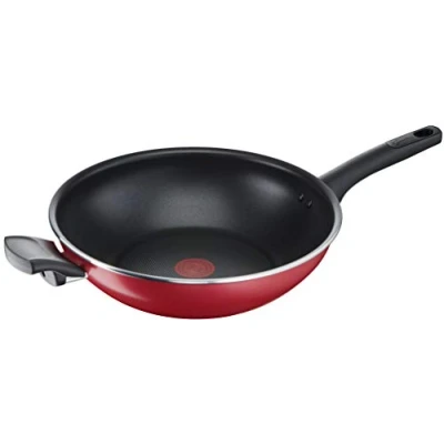 Imagen de Lagostina Cucina Mediterranea Wok para inducción con mango, aluminio antiadherente, color rojo, 30 cm de diámetro