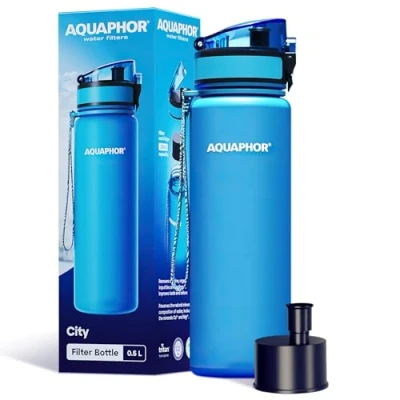 Imagen de AQUAPHOR City Bottle 500ml azul I botella filtrante para llevar filtro con carbono activo filtra cloro y contaminaciones hecho de tritan libre BPA un mejor sabor olor del agua