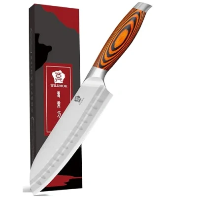 Imagen de WILDMOK Cuchillo Santoku de 18 cm Estilo Asiático Cocina Acero Alemán con Mango Ergonómico para Uso Doméstico y en Restaurantes