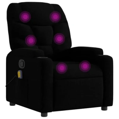 Imagen de vidaXL Sillón Reclinable de Masaje, Silla con Respaldo Reposabrazos, Butaca Relax Descanso TV, Asiento Ajustable para Casa, Tela Negro