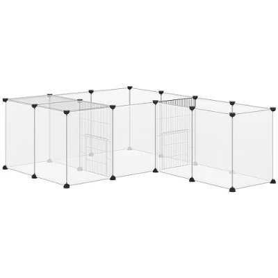 Imagen de Pawhut Parque para Animales Pequeños de Bricolaje con 20 Paneles Resina Valla Conejos Jaula Modular Cobayas Chinchillas 175x70x45 cm Blanco