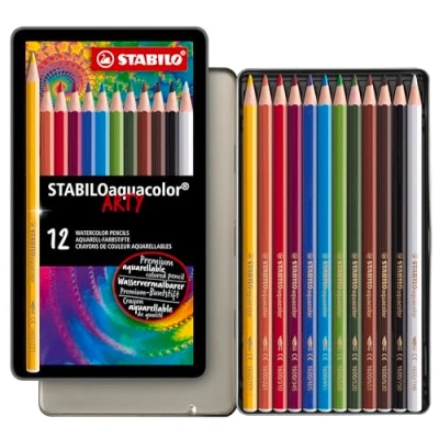 Imagen de Lápiz de color acuarelable STABILO aquacolor Estuche metal con 12 colores