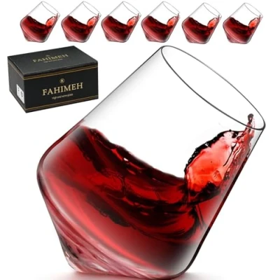 Imagen de Vasos Whisky Cristal Juego de 6, Ron Personalizadas con Caja Regalo, Vermut Giratorio 300 Ml, Regalos Originales para Hombre Degustar Cocktail Brandy Coñac Borbon