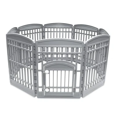 Imagen de Iris Ohyama Parque para Perros con 8 Paneles, H90cm, Gris, Puerta Cerradura, Jaula Gatos, Vallas, Corralito, Interiores, Exteriores, Conejo, Cercado, Corral Perro, Mascotas, CI 908