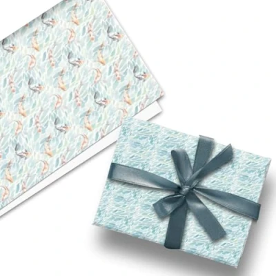 Imagen de Glick Envoltura plana de lujo, tres hojas papel regalo doble cara, perfecto para envolver regalos, cumpleaños, fanáticos la carpa Koi, turquesa