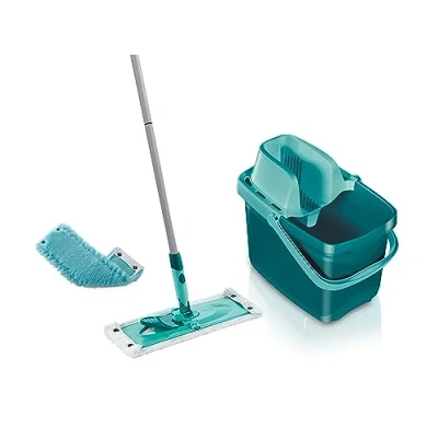 Imagen de Leifheit Set Combi M con mopa fregasuelos micro dúo para limpiar sin agacharse, prensa escurrir y cubo grande de 12 L, fregona Click System, incluye funda static plus gratis