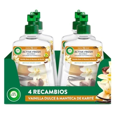Imagen de Air Wick Active Fresh Spray Automatico Sin Aerosol Ambientador para casa con aroma a Vainilla Pack de 4 Recambios (228mlx4)
