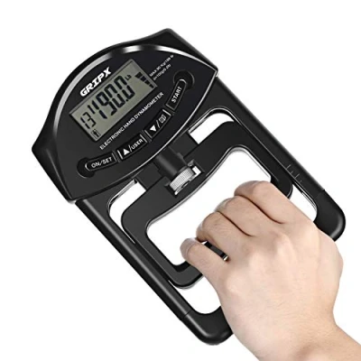 Imagen de GRIPX Dinamómetro de Mano Digital Medidor Fuerza Agarre automático, probador Poder electrónico 90 kg, Negro