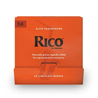 Imagen de D&#039;Addario Woodwinds Rico alto Sax Reeds Cañas para saxofón hechos a mano principiantes, estudiantes, educadores Fuerza 3.0, 25 Pack Sellado individual