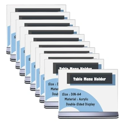 Imagen de TUKA 10x A4 Menu Soporte Doble Cara, Forma de T con Base, Soportes Sobremesa para Carteles, Menús, Promociones, Porta Carteles. Expositor Mesa, Acrílico Transparente, Transversal TKD8204