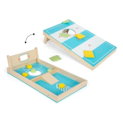 Imagen de small foot Lanzamiento de Sacos y Hockey elástico Madera Active, Juego 2 en 1, para niños a Partir 5 años, 12481, Color Azul, Blanco