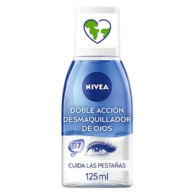 Imagen de NIVEA Desmaquillador de ojos Doble Acción (1 x 125 ml), líquido desmaquillante para el contorno sensible, limpieza facial rápida y suave