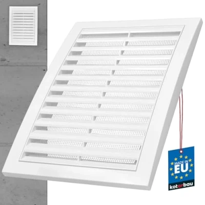 Imagen de KOTARBAU® rejilla de ventilación 180 x 250 mm, plástico con protección contra insectos, rectangular blanca,