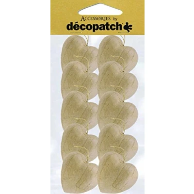 Imagen de Décopatch AC354O Corazones de papel maché (10 unidades, 2,5 x 4 cm, para adornar y colgar, 10 unidades), color marrón
