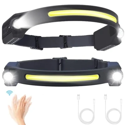 Imagen de puersit Linterna Frontal LED, Recargable con 5 Modos de Luz 260 Detector Movimiento, Impermeable Ligera para Correr Pescar Trabajar (2)