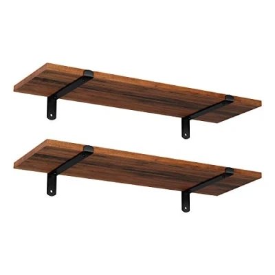 Imagen de SONGMICS estantes de Pared (2, flotantes, Decorativos, Estilo Retro, Carga máxima: 15 kg/Unidad, 60 x 20 7 cm, MDF Marrón y Negro LWS04NB