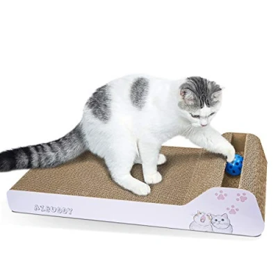 Imagen de Aibuddy Rascador para gatos, almohadilla inclinada rascar cama reversible de cartón con pelota hierba gatera juguete [45 x 24 8,5 cm, y construcción superior]