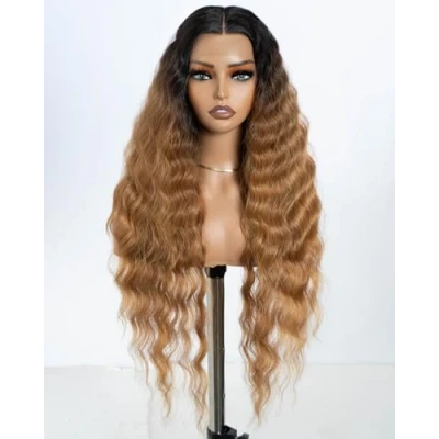 Imagen de Style Icon Lace Front Wigs Pelucas Delanteras De Encaje Sintéticas Onduladas Largas Pelo Bebé Parte Media Profunda Para Mujeres Fibra Resistente Al Calor 30&quot;/76cm