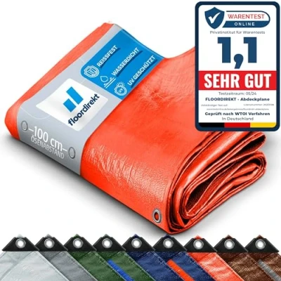 Imagen de Floordirekt Lona de protección Barco Base Tienda campaña para Camping jardín Impermeable con Ojales (8 x 10 m (140 g/m²), Naranja)