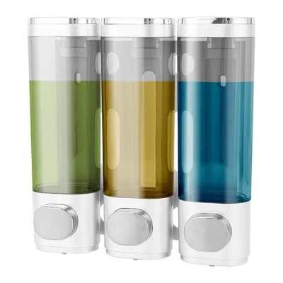 Imagen de Dispensador de Jabón Pared 3 Piezas, Jabon Baño 300 ml, No Requiere Taladrar ni Instalar Tornillos, Blanco