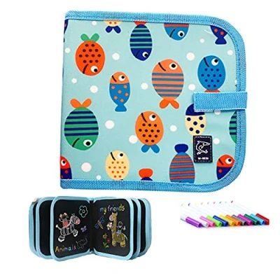 Imagen de Libro de colorear para niños reutilizable, tablero dibujo lavable portátil con 12 lápices colores, 14 páginas