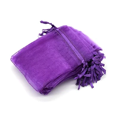 Imagen de OLILLY 100 bolsas de organza 7 x 9 cm color morado oscuro ideal para bodas, bautizos, regalos, lavanda, joyas (morado oscuro)