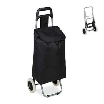 Imagen de Relaxdays Carro Compra Plegable, Bolsillo Interior, 25 l, Soporta hasta 10 kg, Tela Acero, 1 Ud, 91 x 40 30 cm, Negro, Poliéster