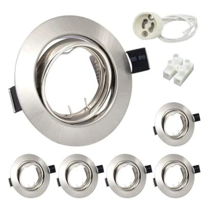 Imagen de Wondlumi Focos empotrables GU10,6x Marco gu10 Ángulo Rotable 30,Corte 68 80mm,Para Lámparas de Led O Halógena,Inox Metálica,Incl.Zócalo GU10,Marco Empotrado Ojos Buey